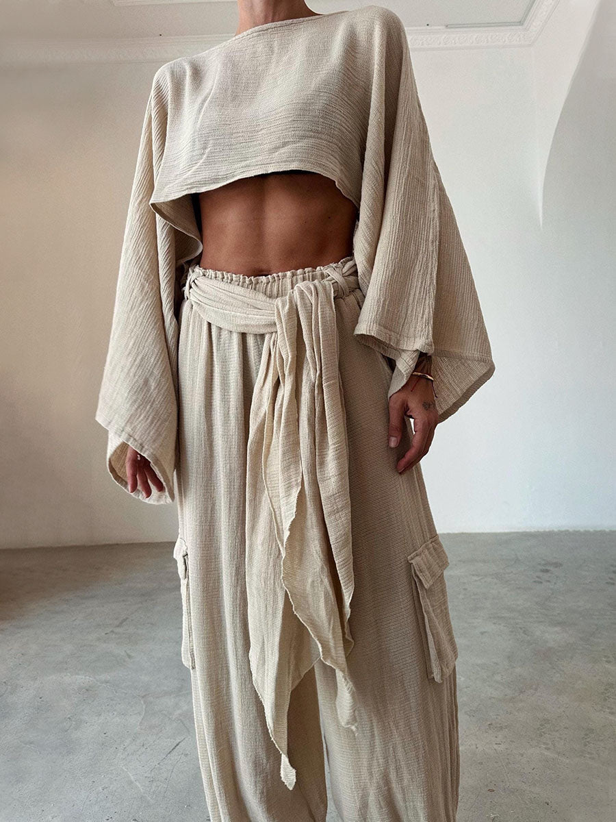 Cotton and linen waistless two-piece set